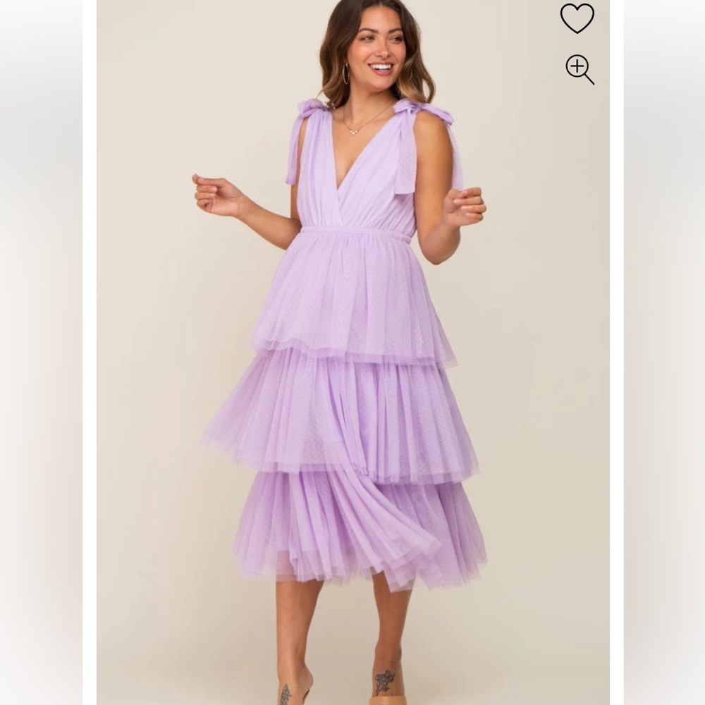 Lavender Sleeveless Tiered Tie Strap Tulle Maternity Midi